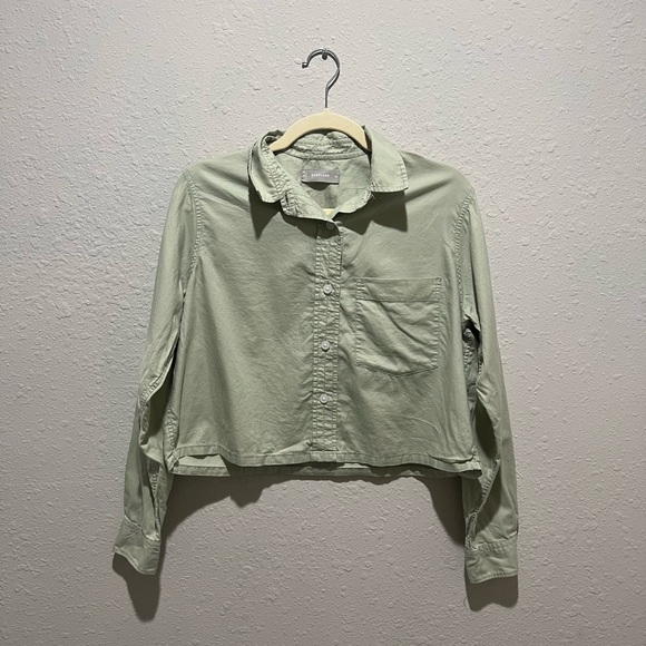 Everlane Womens Extra Small The Way-short Shirt Light Green Long Sleeve Boxy - Picture 2 of 5